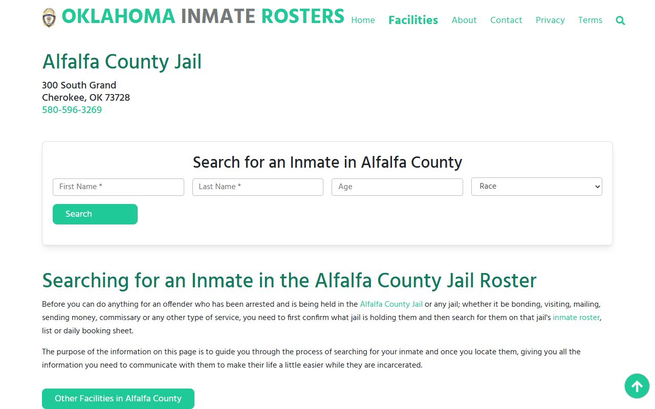 Oklahoma Inmate Rosters Alfalfa County page Alfalfa County Recent Arrests