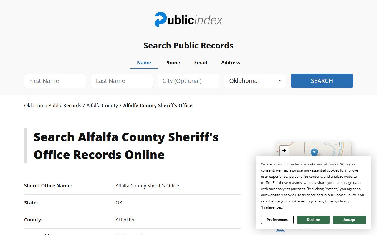 Alfalfa County Sheriff Office listing Alfalfa County Recent Arrests