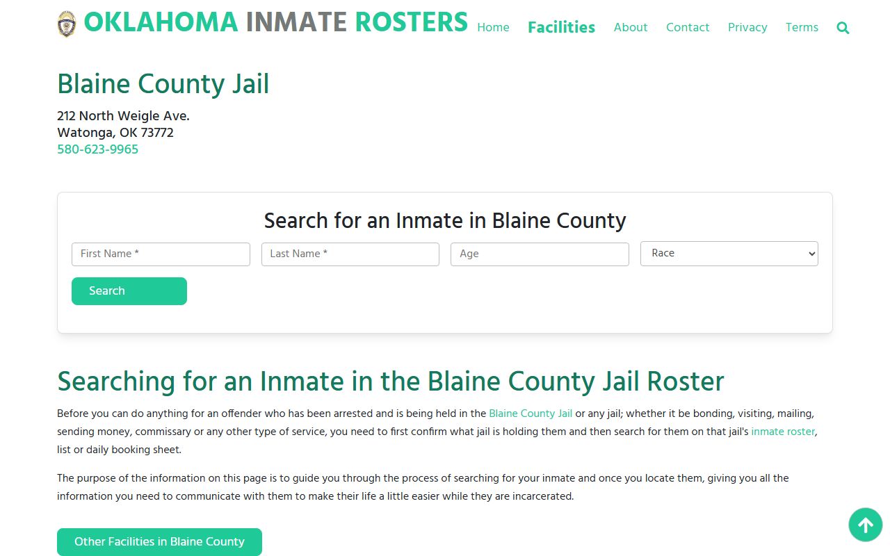 Oklahoma Inmate Rosters Blaine County page Blaine County Recent Arrests