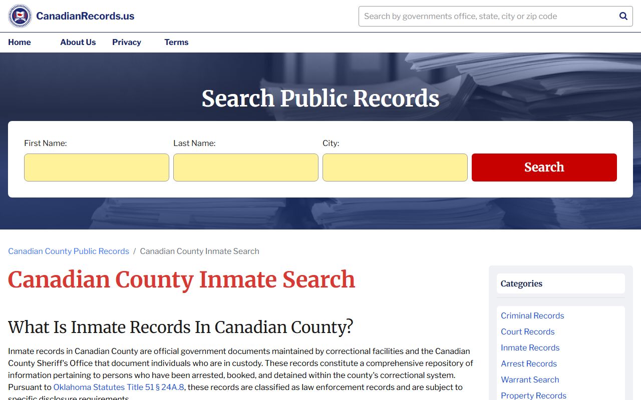 Canadian Records inmate search tool Canadian County Recent Arrests