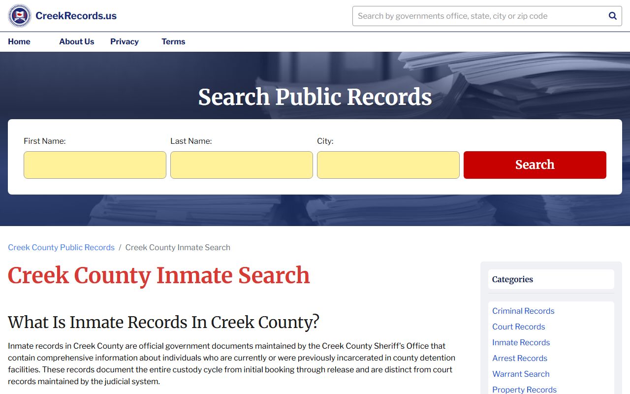 Creek Records inmate search database Creek County Recent Arrests