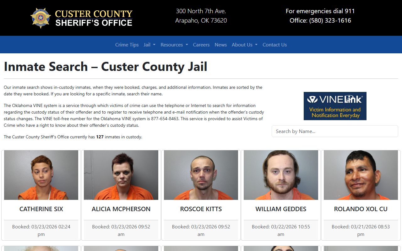 Custer County inmate search page Custer County Recent Arrests