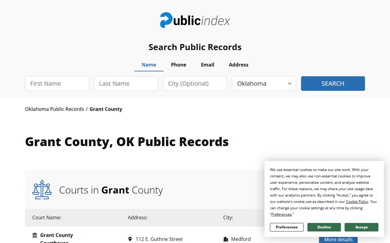 Oklahoma Public Index Grant County arrest records