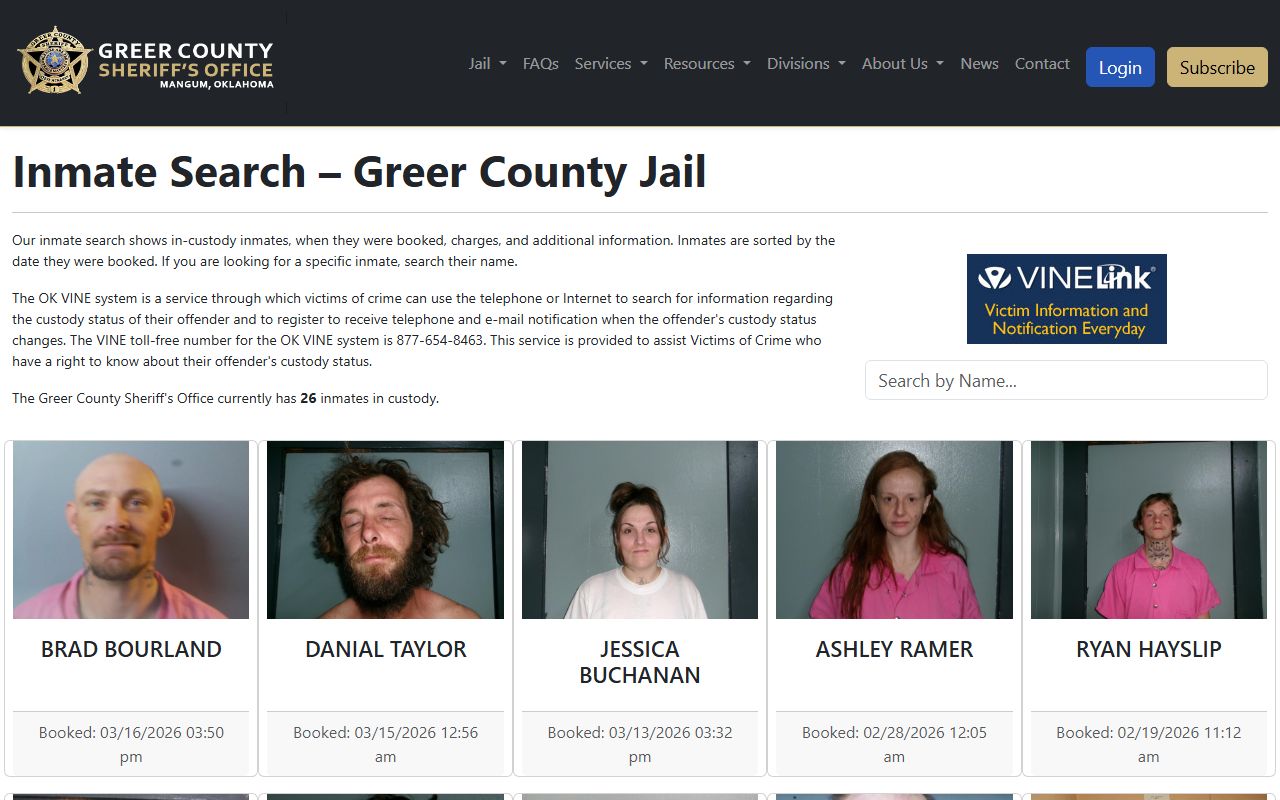 Greer County inmate search tool - recent arrest records