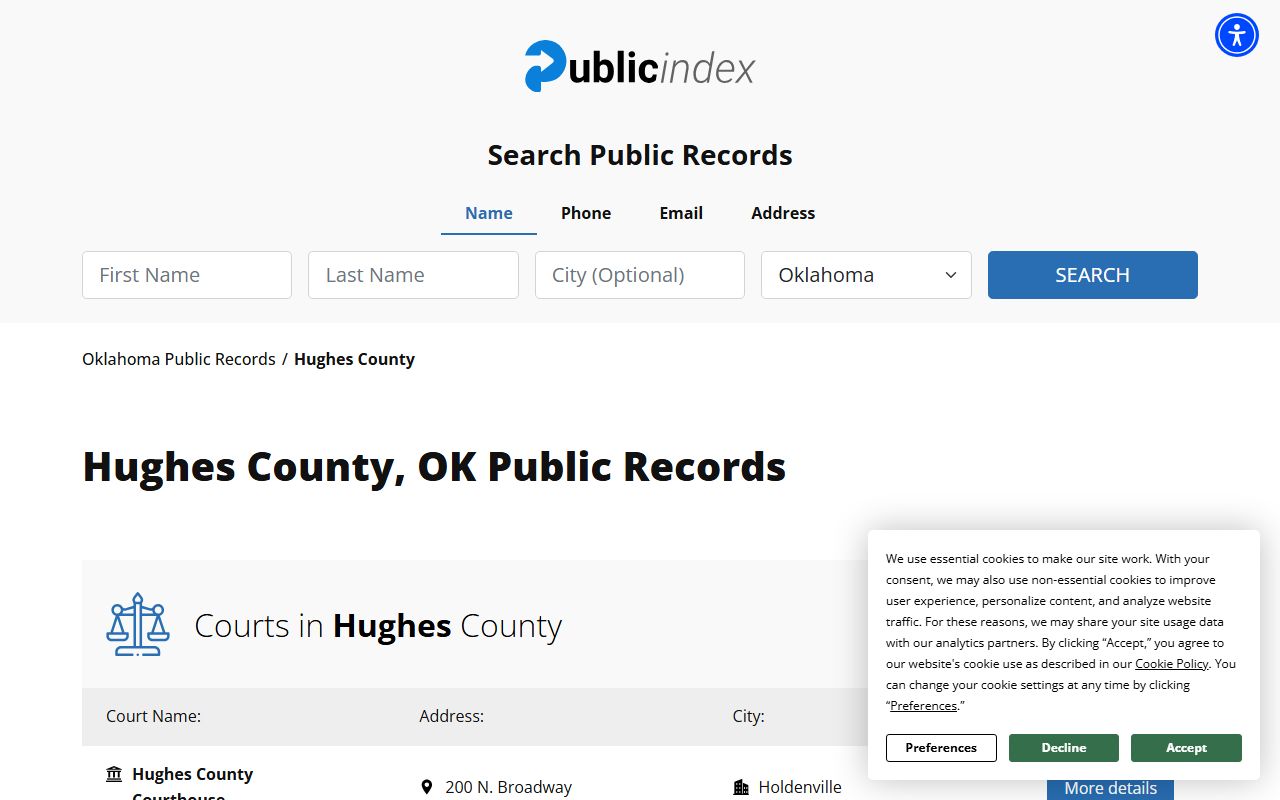 Oklahoma Public Index Hughes County criminal case records