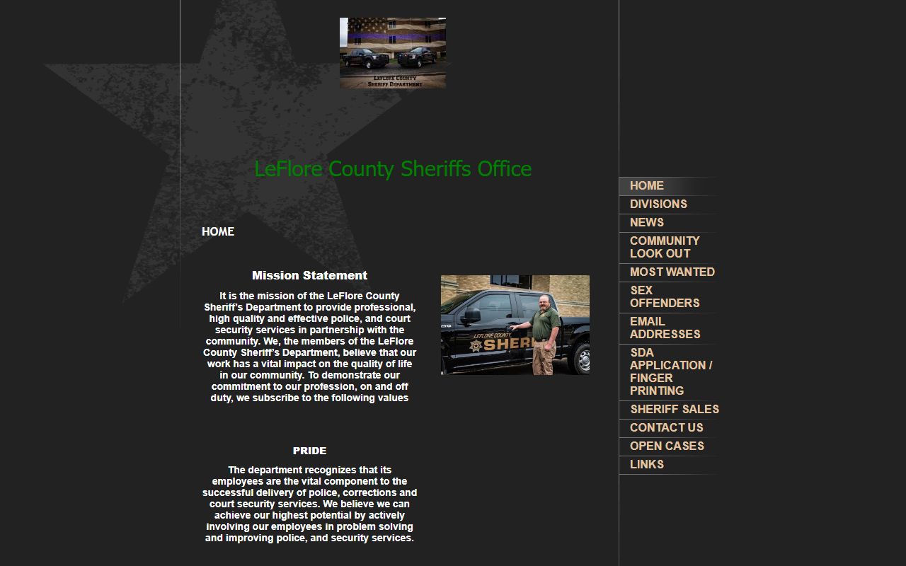 Le Flore County Sheriff's Office website showing recent arrests information