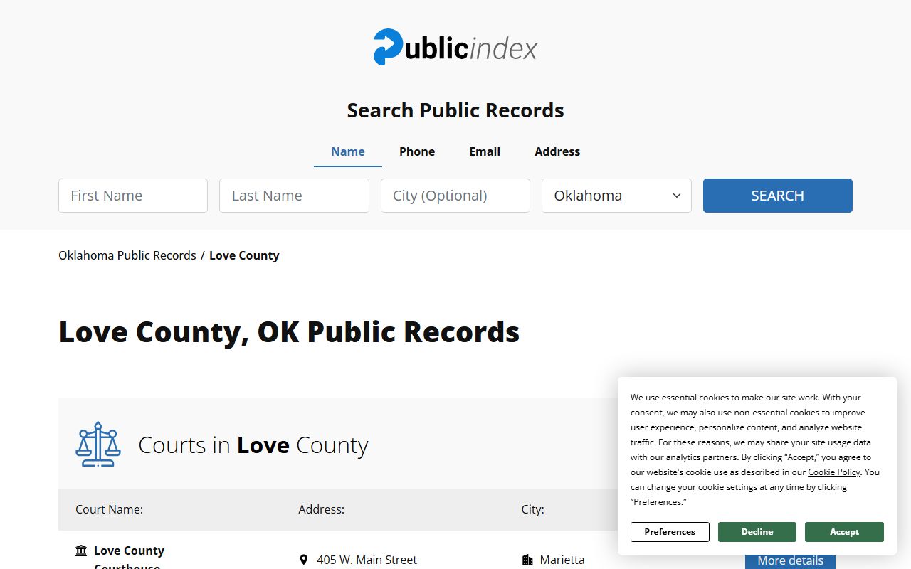 Love County recent arrests Oklahoma Public Index court records search