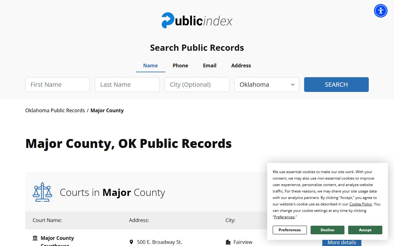 Major County recent arrests public index listing
