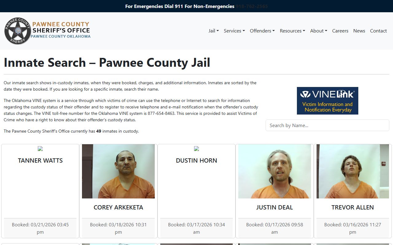 Pawnee County recent arrests inmate search page