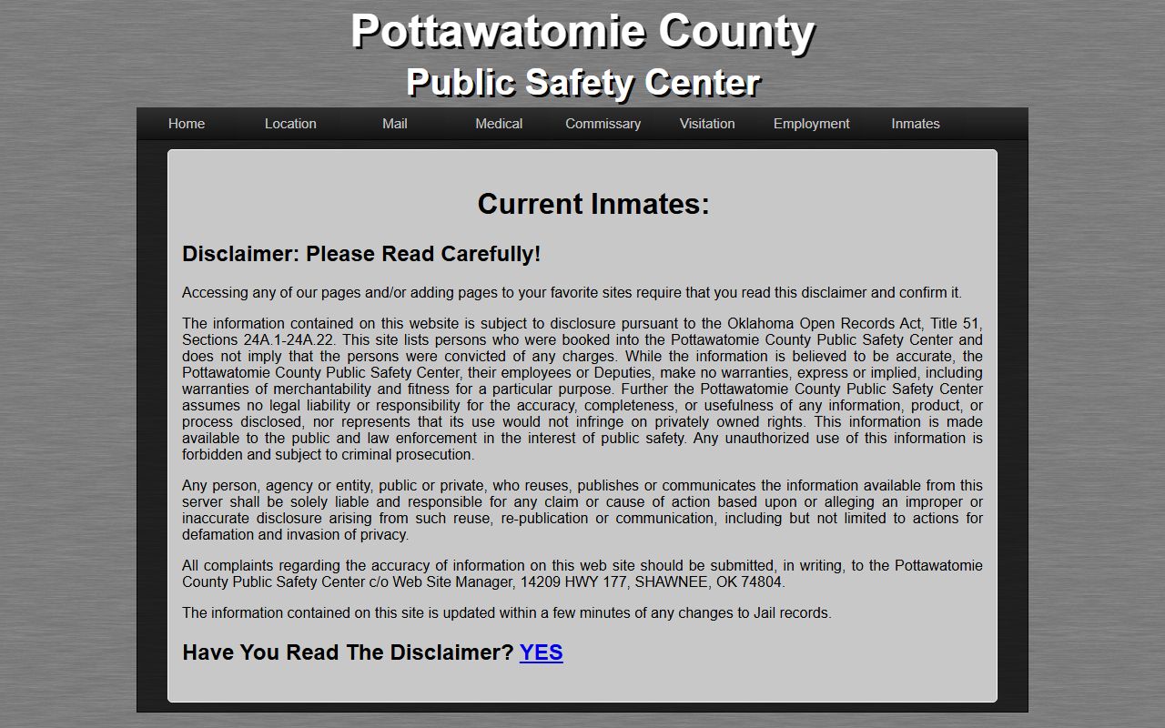 Pottawatomie County recent arrests inmate portal