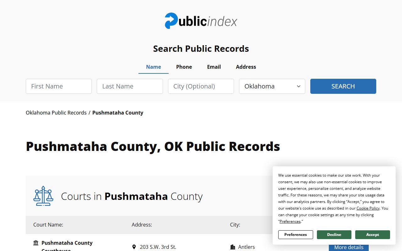 Pushmataha County recent arrests public index