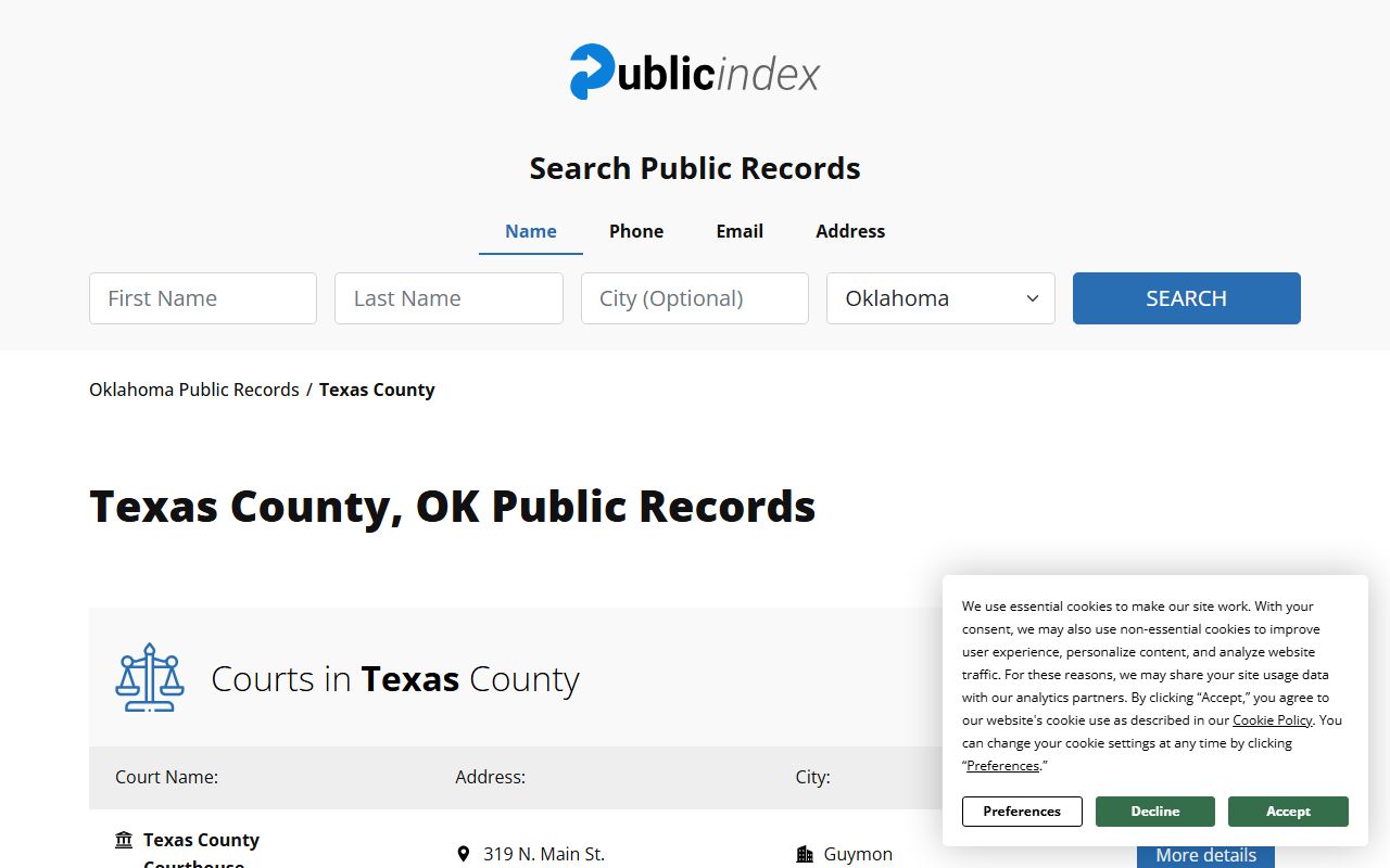 Texas County recent arrests public index