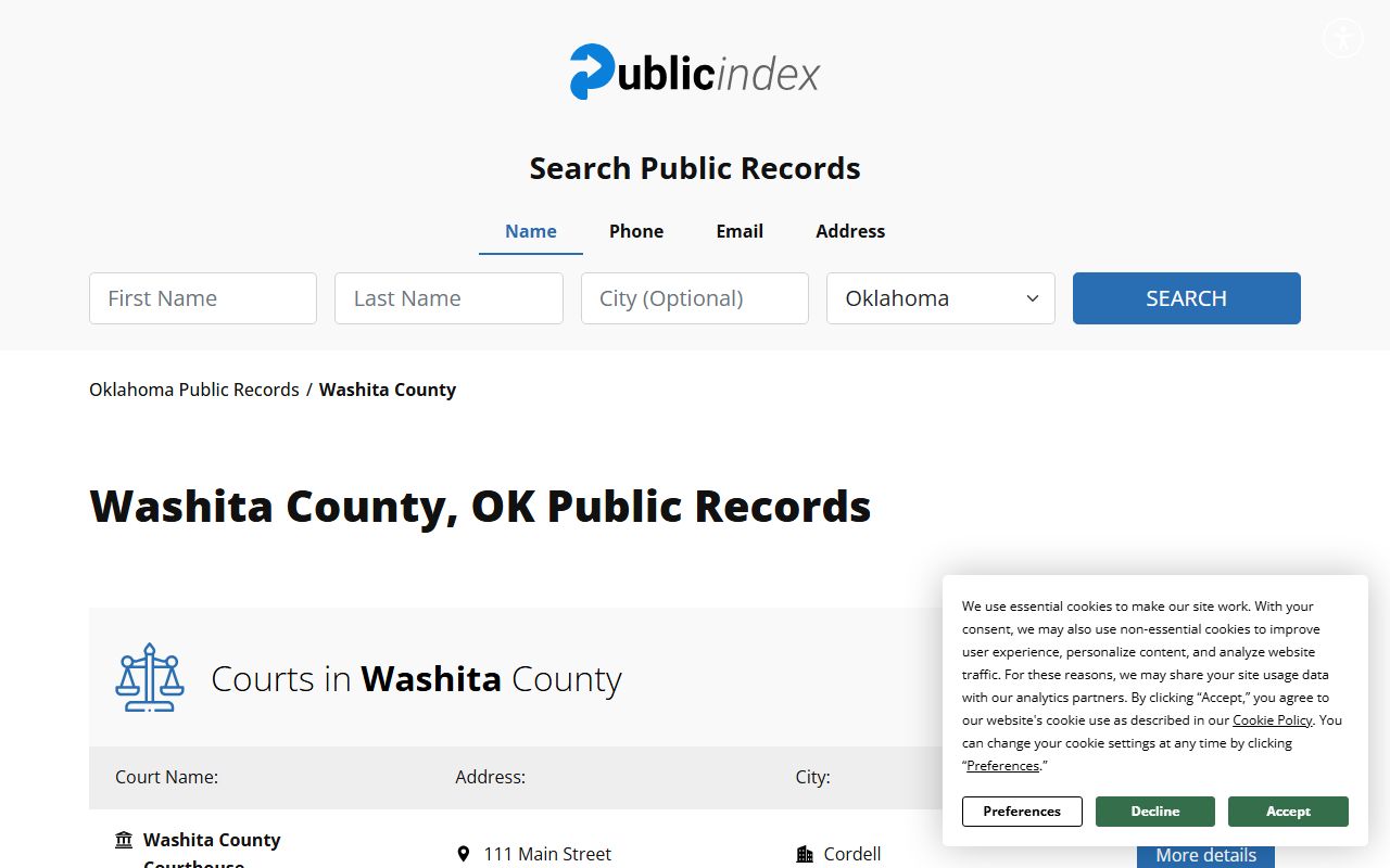 Washita County recent arrests public index